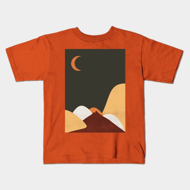 Sun & Moon Artwork With mountains. Boho art of moon at night and terracotta mountains. Kids T-Shirt by waltzart